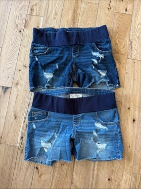 Distressed Denim Maternity Shorts with Stretch Waistband